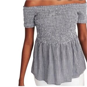 2$15 Old Navy - Off-Shoulder Black White Smocked Gingham Checkered Blouse Large